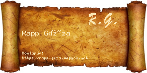 Rapp Géza névjegykártya