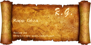 Rapp Géza névjegykártya
